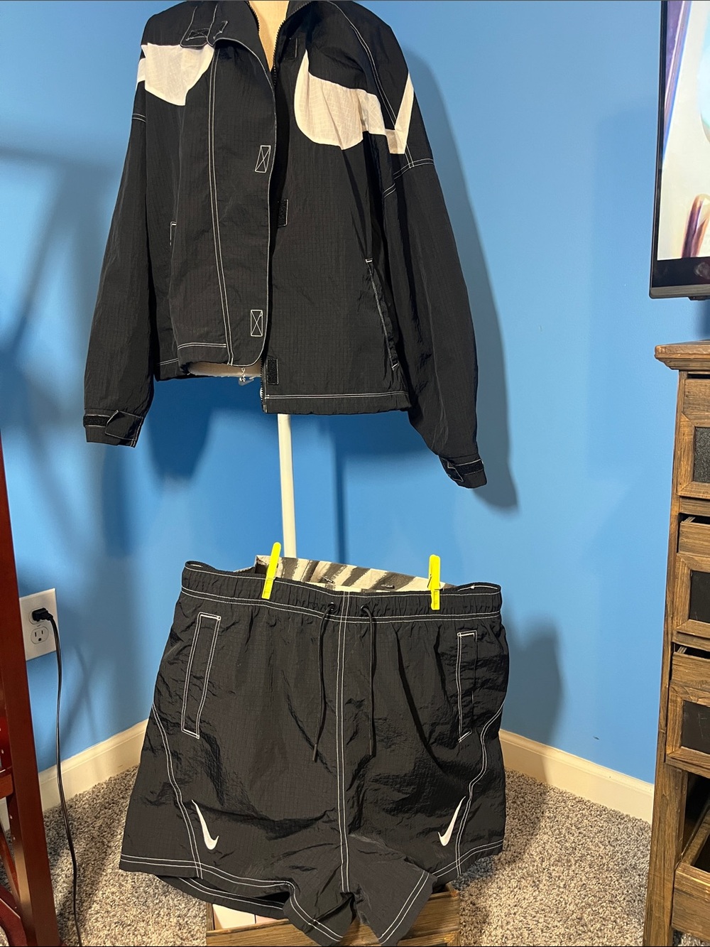 Nike Black Jacket and Shorts Set with White Accents, Size XL